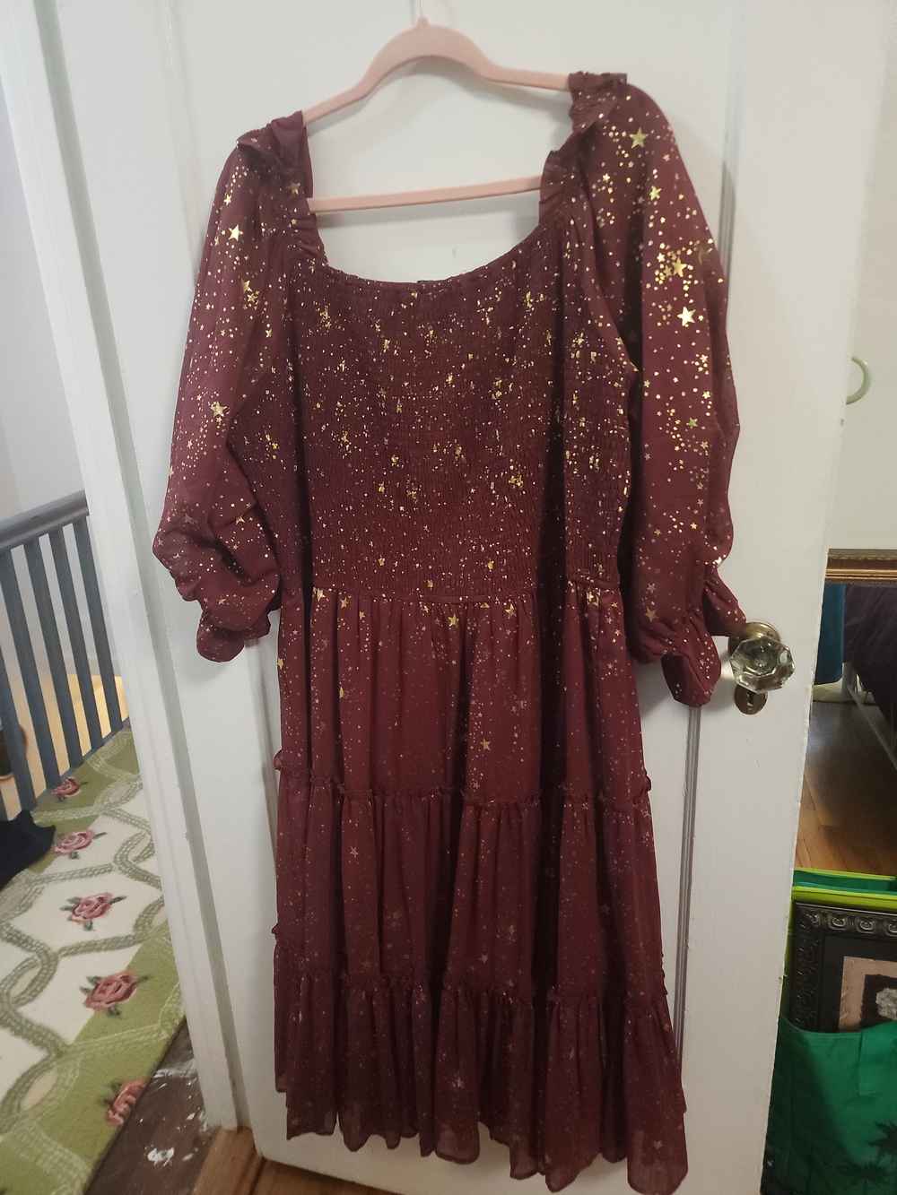 Ivy City Co Burgundy Midi Dress with Gold Foil